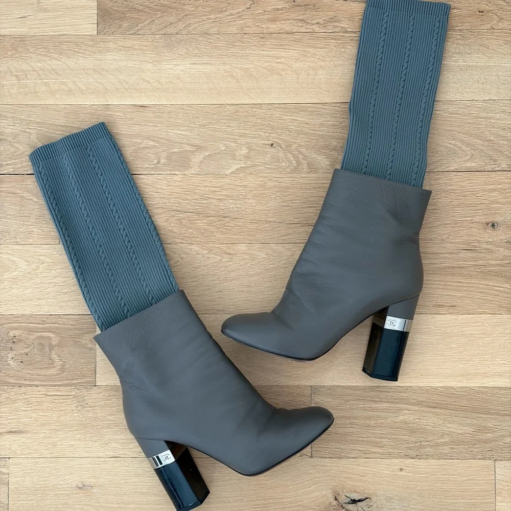 Chanel 2016 Gray Leather Sock Boot - Picture 2 of 5